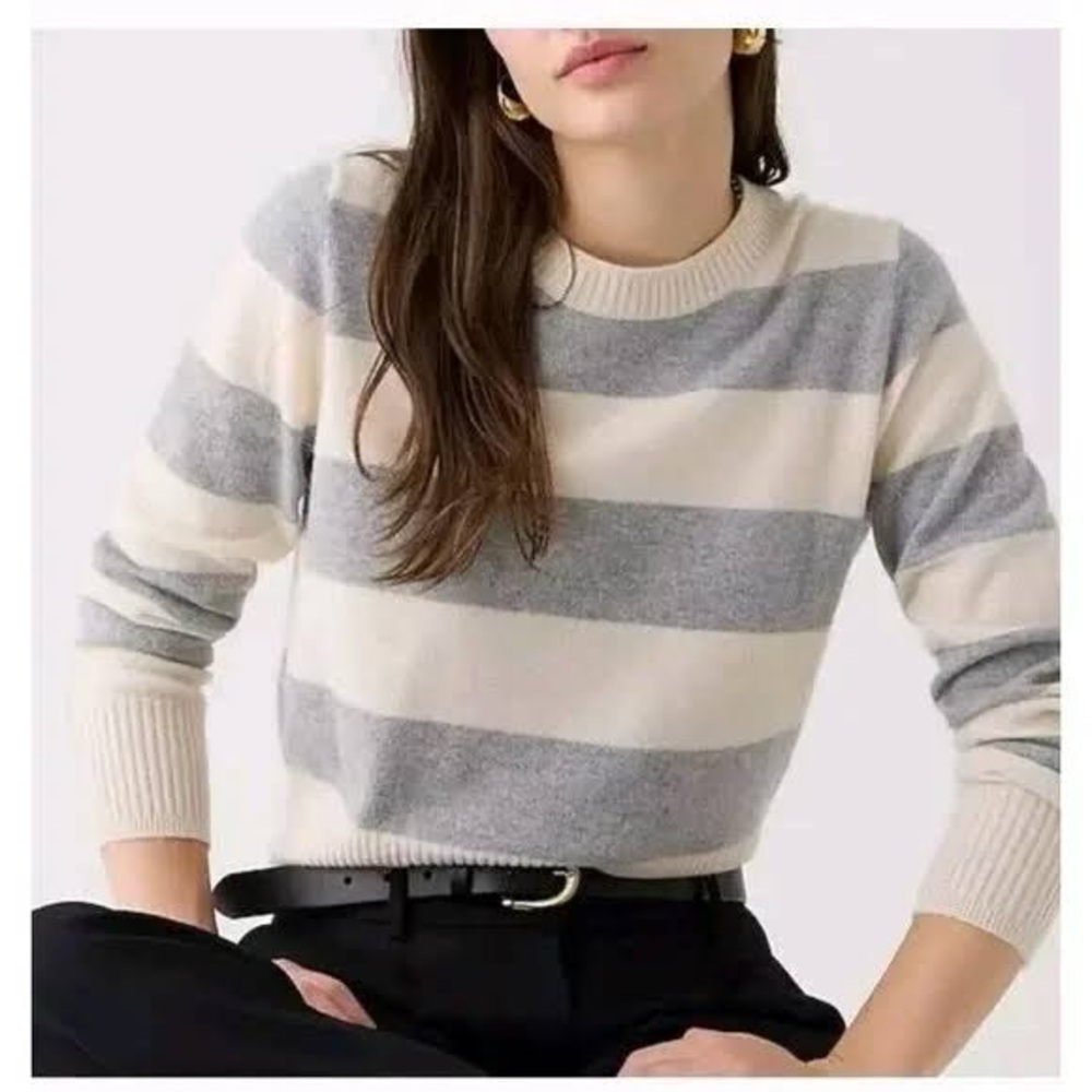 J. Crew 100% Cashmere Cropped Rugby Stripe Sweater